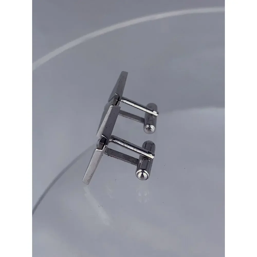 Simple Modern Silver Tone Cufflinks Brushed Metal Stripe Formal Vintage